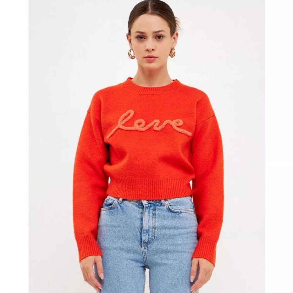 Endless Rose Women's Love Chenille Embroidered Sweater Size M